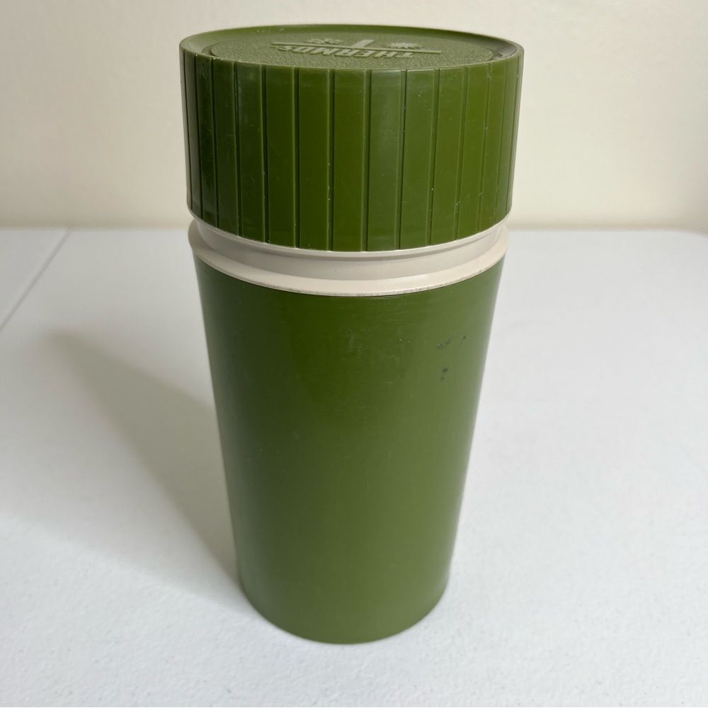 Vintage Thermos Avocado Green Pint Size Model 7202 Stopper Cup Filler King Seely - Picture 5 of 11